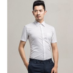 男式短袖衬衫修身韩版职业商务免烫男士白色斜纹衬衣夏款衬衣定制