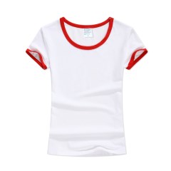 中性标舒适莱卡棉女款短袖撞边空白T恤批发休闲光板坯衫广告衫