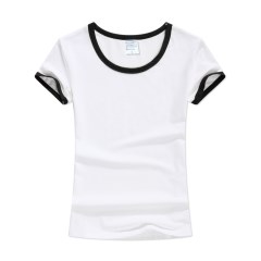 中性标舒适莱卡棉女款短袖撞边空白T恤批发休闲光板坯衫广告衫